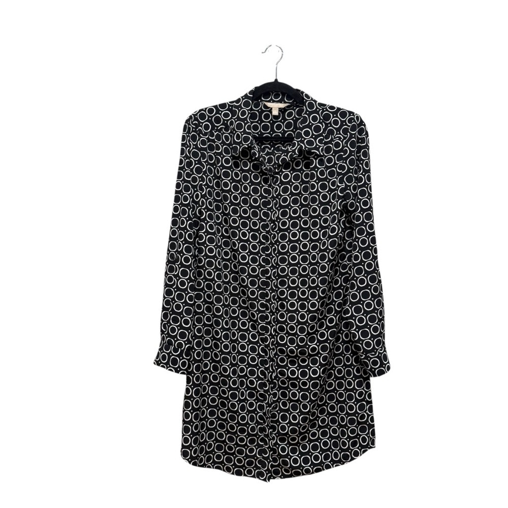 Banana republic Black & White Geometric Circle Print Button-Down dress Small